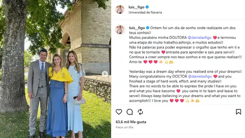 Luís Figo junto a su mujer Helene Svedin y su hija recién graduada Daniela Luís Figo junto a su mujer Helene Svedin y su hija recién graduada Daniela