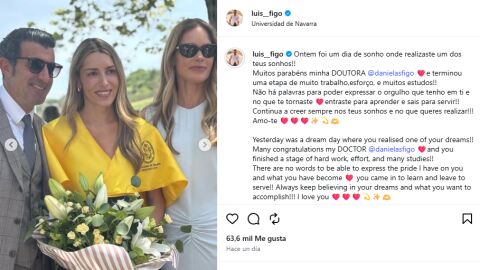 Luís Figo junto a su mujer Helene Svedin y su hija recién graduada Daniela