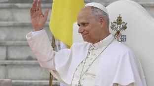 Malabo, EQUATORIAL GUINEA: NO LIBRI** Equatorial Guinea,Vatican, 2026/4/21 Pope Leo XIV meets with the World of Culture at the Leon XIV Campus of the National University in Malabo on the ninth day of an 11-day apostolic journeyPhotograph by VATICAN MEDIA / Catholic Press PhotoEuropa Press/Contacto/VATICAN MEDIA21/04/2026 ONLY FOR USE IN SPAIN