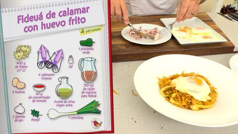 Ingredientes Fideuá de calamar con huevo frito