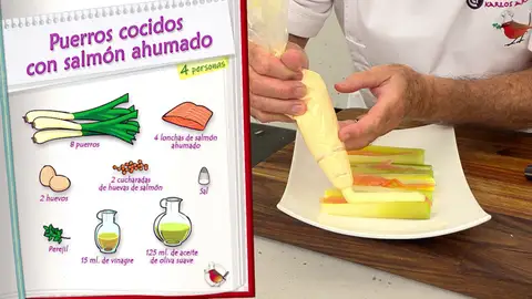 Ingredientes Puerros cocidos con salmón ahumado Ingredientes Puerros cocidos con salmón ahumado