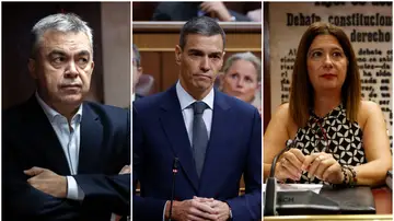 Santos Cerdán, Pedro Sánchez y Leire Díez Santos Cerdán, Pedro Sánchez y Leire Díez
