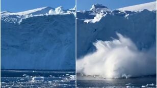 Momento del derrumbe de un iceberg en Groenlandia