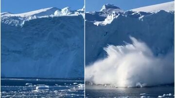 Momento del derrumbe de un iceberg en Groenlandia