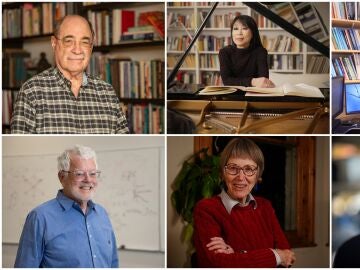 Charles Manski (arriba a la izquierda), Allan MacDonald (abajo a la izquierda), UnsukChin (arriba en el centro), Nancy Cartwright (abajo en el centro), Carl Wunsch (arriba a la derecha), y Carl June (abajo a la derecha)