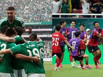 Los futbolistas de M&eacute;xico y Corea del Sur celebran los goles ante Sud&aacute;frica y Rep&uacute;blica Checa
