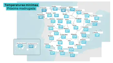 Mapa de temperaturas mínimas Mapa de temperaturas mínimas
