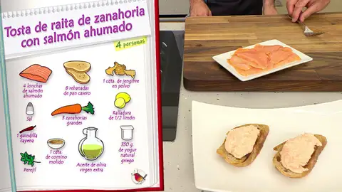 Ingredientes Tosta de raita de zanahoria con salmón ahumado Ingredientes Tosta de raita de zanahoria con salmón ahumado