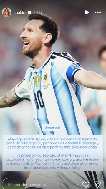 Shakira felicitando a Messi a través de sus redes sociales