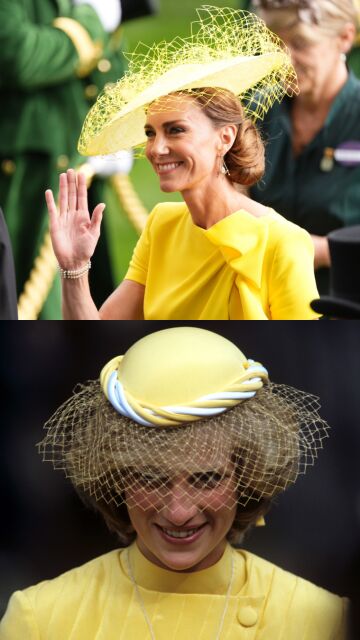 Kate Middleton y Diana Spencer con un vestido y tocado amarillo