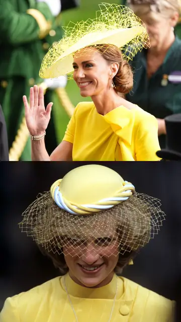 Kate Middleton y Diana Spencer con un vestido y tocado amarillo Kate Middleton y Diana Spencer con un vestido y tocado amarillo