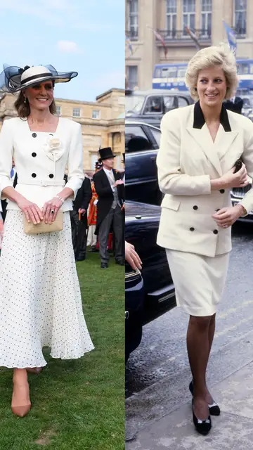 Kate Middleton y Diana Spencer con una chaquetilla blanca con botones negros Kate Middleton y Diana Spencer con una chaquetilla blanca con botones negros