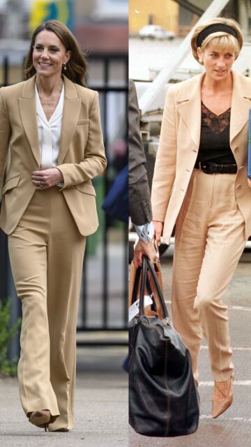 Kate Middleton y Diana Spencer con un traje color caramelo