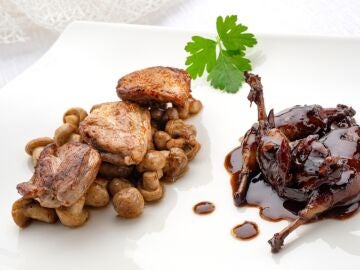 Codornices con setas de primavera