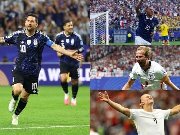 Messi, Mbapp&eacute;, Haaland y Kane celebrando un gol en el Mundial