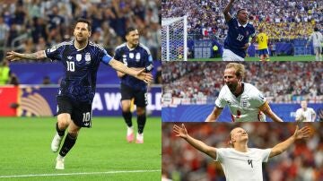 Messi, Mbapp&eacute;, Haaland y Kane celebrando un gol en el Mundial