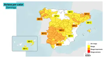 Avisos por calor para el domingo 5 de julio. Avisos por calor para el domingo 5 de julio.