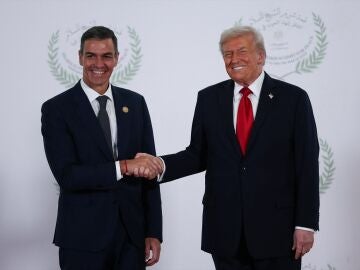 Saludo entre S&aacute;nchez y Trump (foto de archivo)