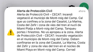 Imagen de Es-Alert en el incendio de Mont-roig del Camp Imagen de Es-Alert en el incendio de Mont-roig del Camp