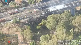 Vista aérea del incendio extinguido en la AP-7 a la altura de Benahavís (Málaga) Vista aérea del incendio extinguido en la AP-7 a la altura de Benahavís (Málaga)