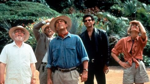 Jeff Goldblum, Sam Neill y Laura Dern en 'Parque Jurásico'