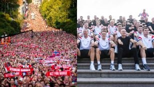 Recibimiento multitudinario en Oslo a los futbolistas de Noruega
