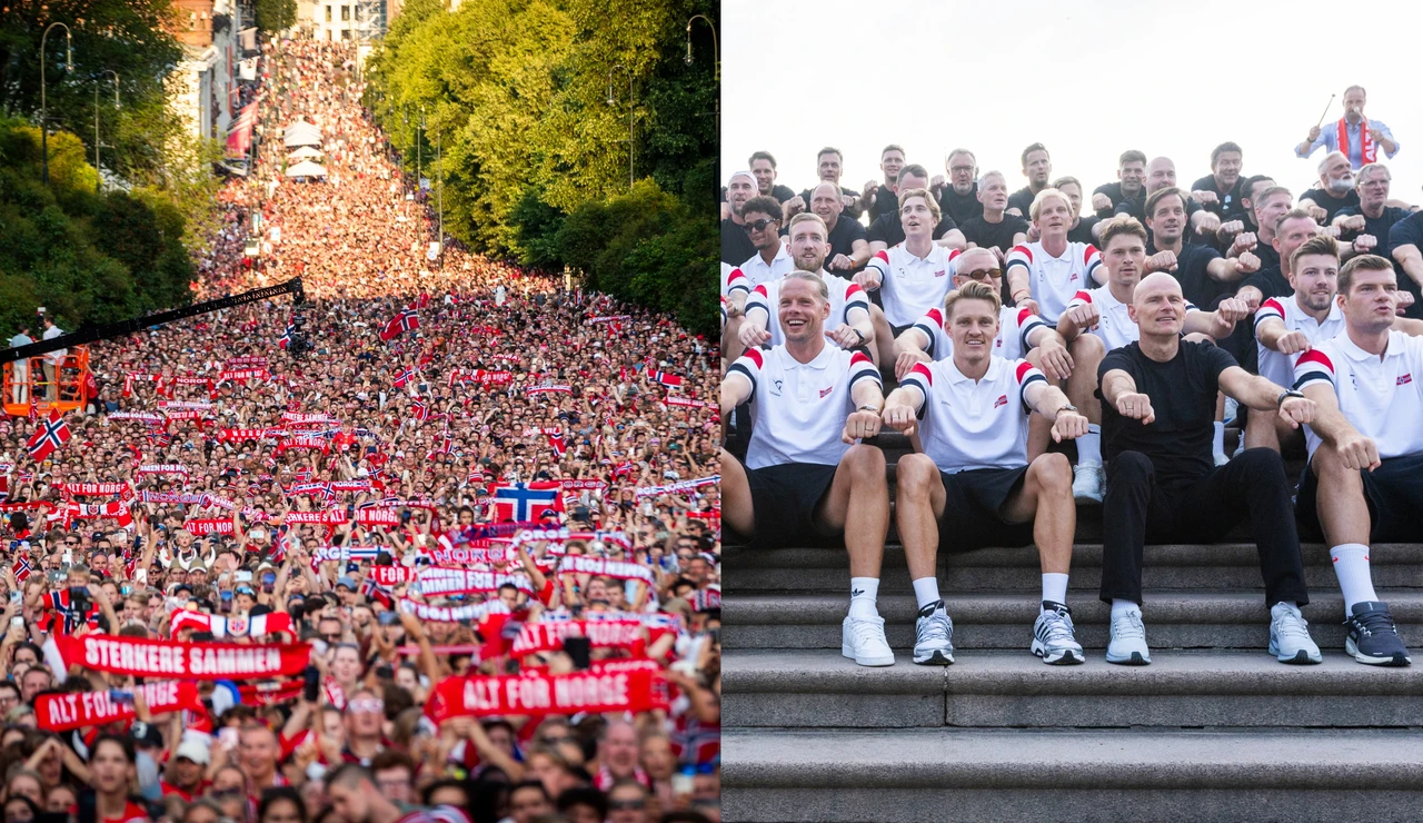 Recibimiento multitudinario en Oslo a los futbolistas de Noruega