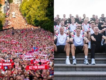 Recibimiento multitudinario en Oslo a los futbolistas de Noruega