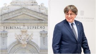 A la izquierda, una imagen de archivo de la Fachada del Tribunal Supremo, a la derecha, el expresident de Catalu&ntilde;a, Carles Puigdemont.