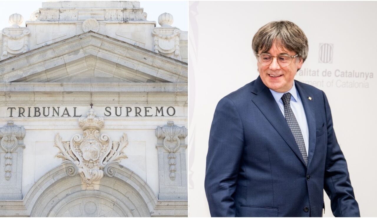 A la izquierda, una imagen de archivo de la Fachada del Tribunal Supremo, a la derecha, el expresident de Catalu&ntilde;a, Carles Puigdemont.