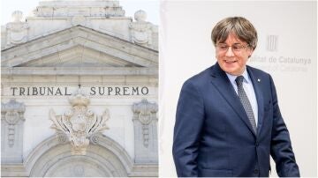 A la izquierda, una imagen de archivo de la Fachada del Tribunal Supremo, a la derecha, el expresident de Catalu&ntilde;a, Carles Puigdemont.