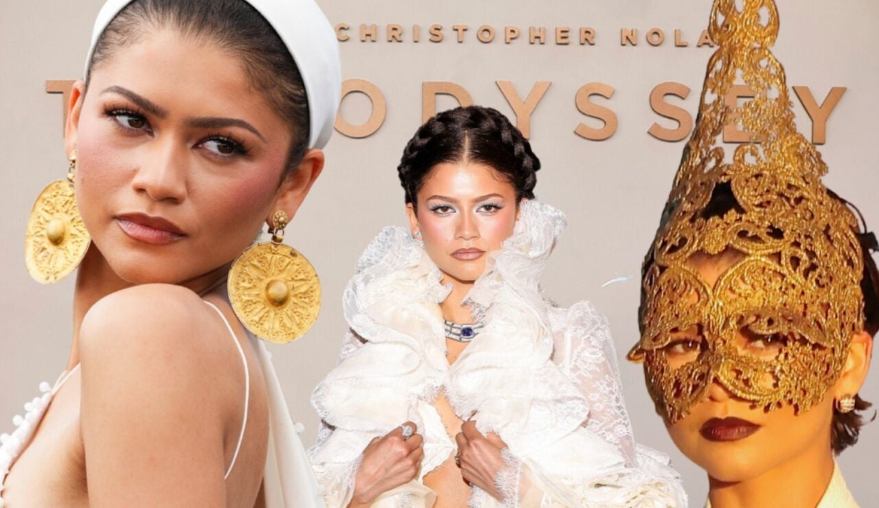 Montaje con los looks de Zendaya en el tour de La Odisea