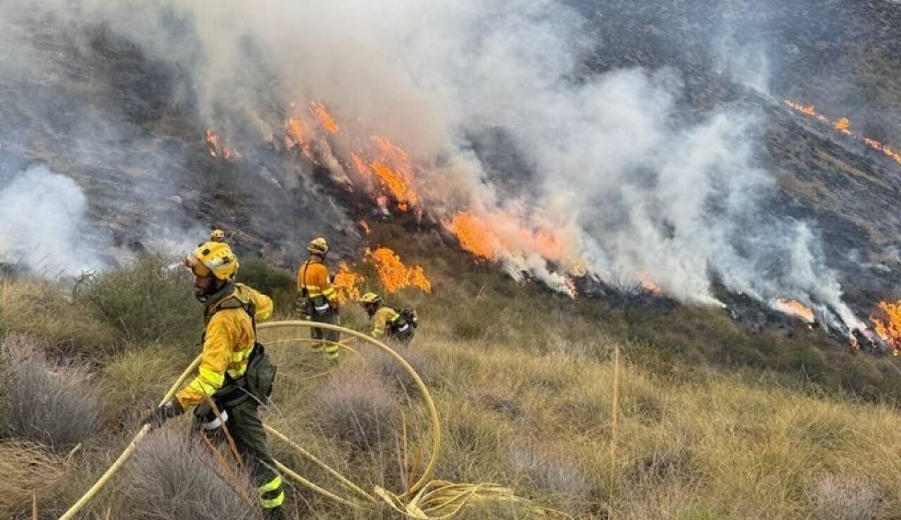 Los bomberos trabajan para apagar las llamas