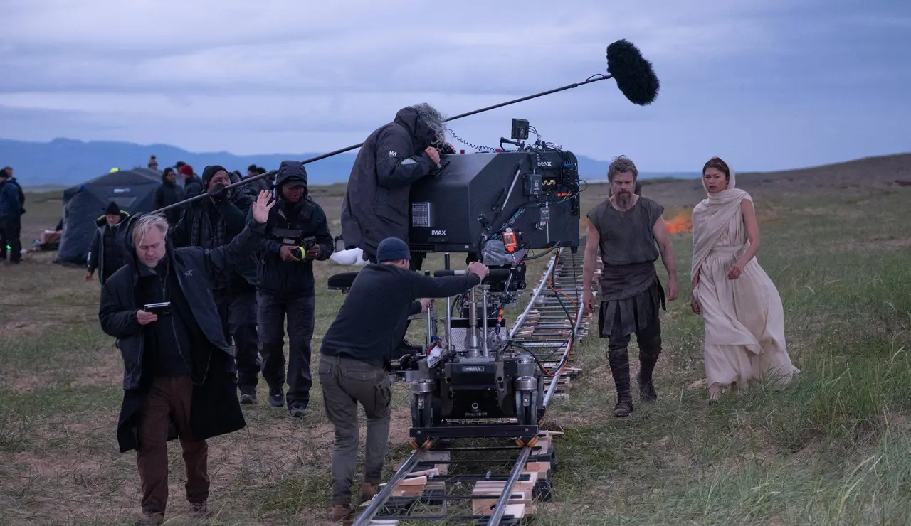 Christopher Nolan, Matt Damon y Zendaya en el rodaje de La Odisea