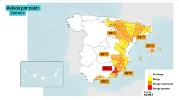Mapa de avisos por calor Mapa de avisos por calor