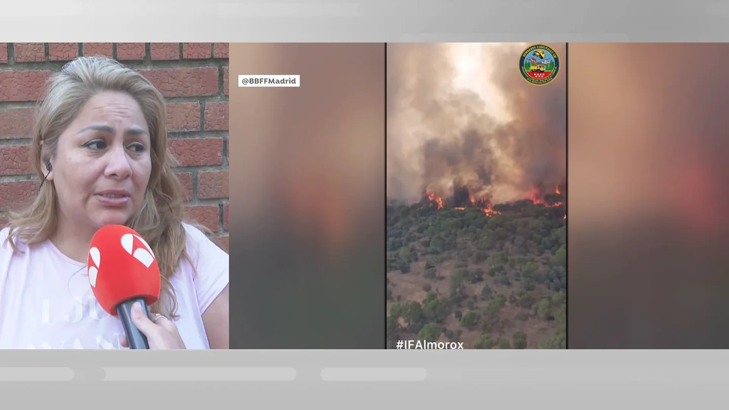 Una vecina llora tras su evacuación por el incendio de Almorox Una vecina llora tras su evacuación por el incendio de Almorox