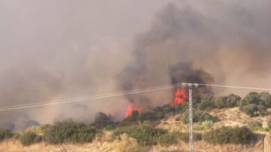 Los vecinos de Aldea del Fresno, Madrid, rodeados por las llamas del incendio de Villa del Prado: 