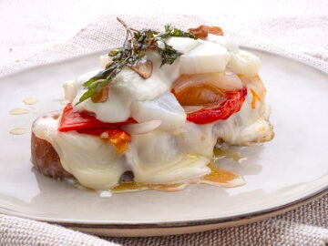 Receta de Tosta de Bacalao con hortalizas asadas