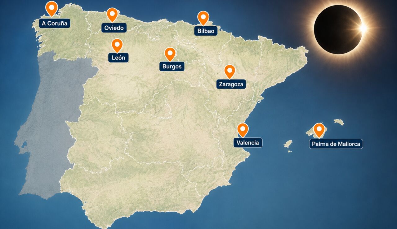 Mapa Espa&ntilde;a eclipse solar total 2026