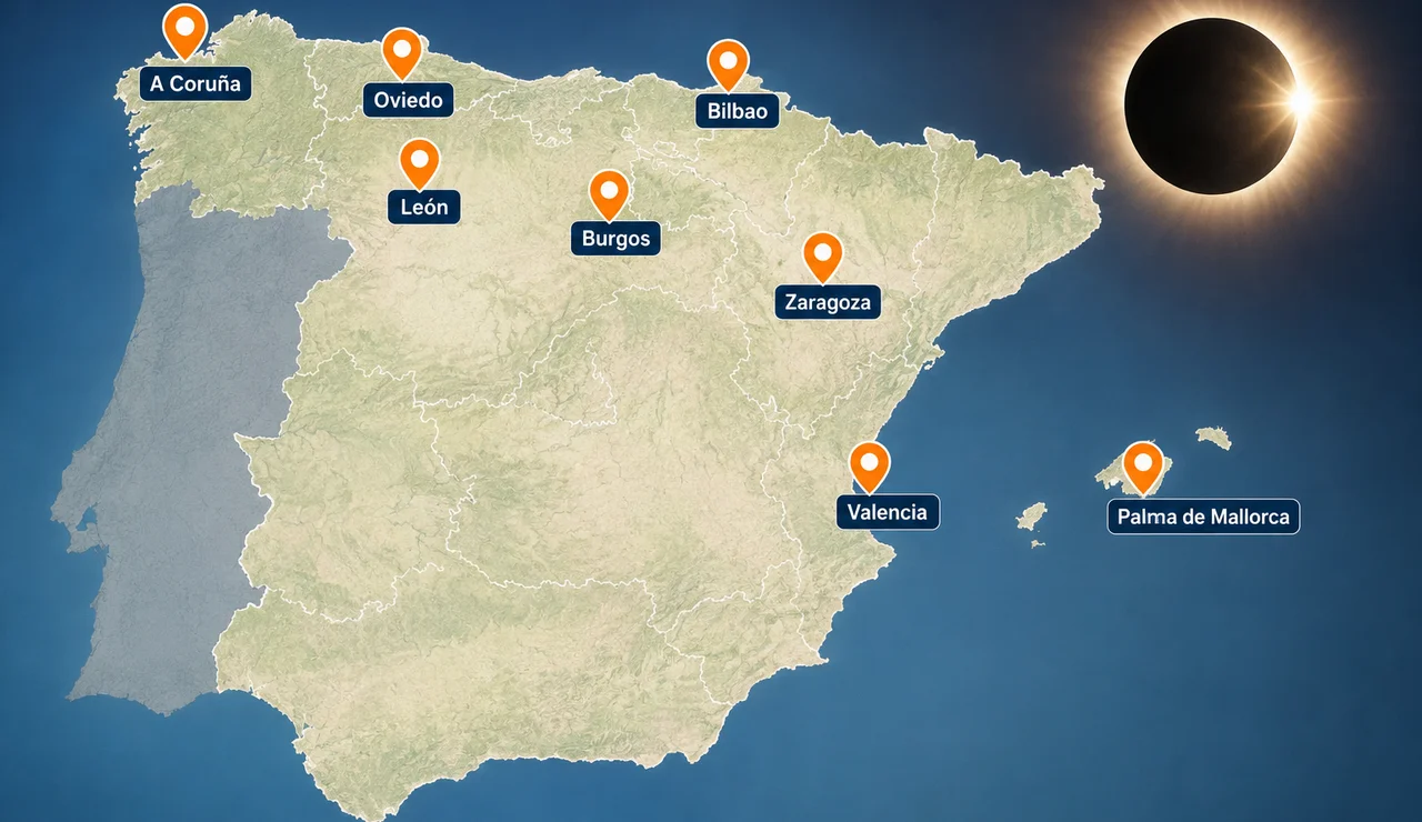 Mapa España eclipse solar total 2026