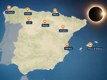 Estas son las 8 ciudades de Espa&ntilde;a que ver&aacute;n el eclipse total de sol del 2026