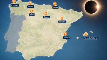 Estas son las 8 ciudades de Espa&ntilde;a que ver&aacute;n el eclipse total de sol del 2026