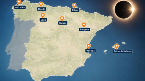 Mapa Espa&ntilde;a eclipse solar total 2026