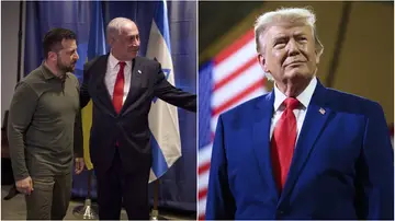 A la izquierda, Volodímir Zelenski y Benjamín Netanyahu, a la derecha, Donald Trump en una imagen de archivo. A la izquierda, Volodímir Zelenski y Benjamín Netanyahu, a la derecha, Donald Trump en una imagen de archivo.
