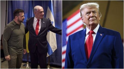 A la izquierda, Volod&iacute;mir Zelenski y Benjam&iacute;n Netanyahu, a la derecha, Donald Trump en una imagen de archivo.