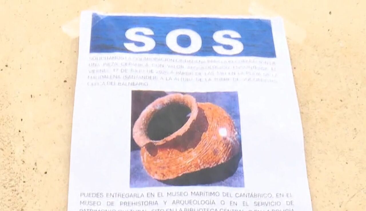 Fragmento de vasija medieval perdida en la playa de la Magdalena de Santander