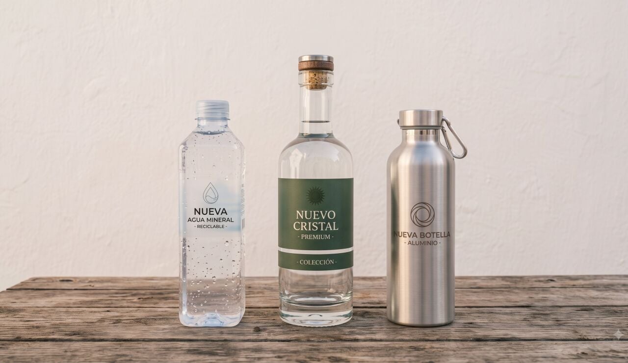 Botellas de pl&aacute;stico, cristal y aluminio