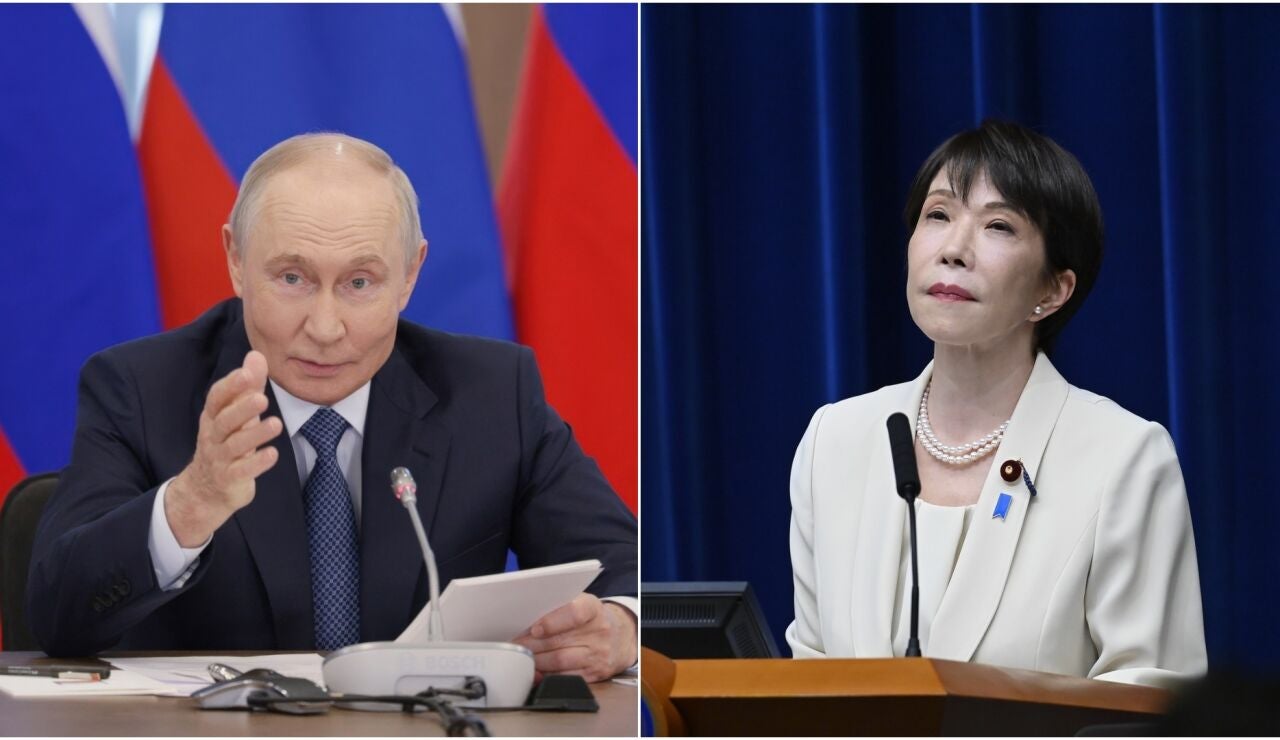 El presidente de Rusia, Vladimir Putin junto a Sanae Takaichi, la primera ministra de Jap&oacute;n.