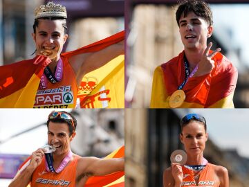 De izquierda a derecha y de arriba abajo: Mar&iacute;a P&eacute;rez, Paul McGrath, Miguel &Aacute;ngel L&oacute;pez y Raquel Gonz&aacute;lez