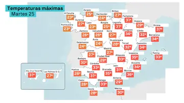 Imagen del mapa de temperaturas máximas Imagen del mapa de temperaturas máximas